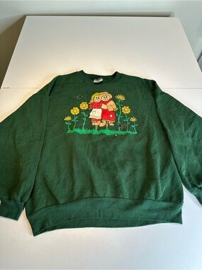 Jerzees Dark Green Crewneck Sweatshirt with Sunflower and Scarecrow Graphic